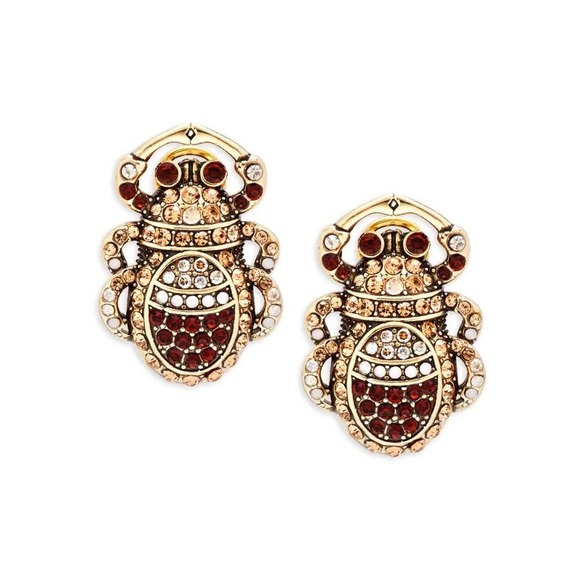 NWT Heidi Daus Czech Crystal, Glass & Plated Egypt Scarab Earrings omega back - Picture 9 of 10